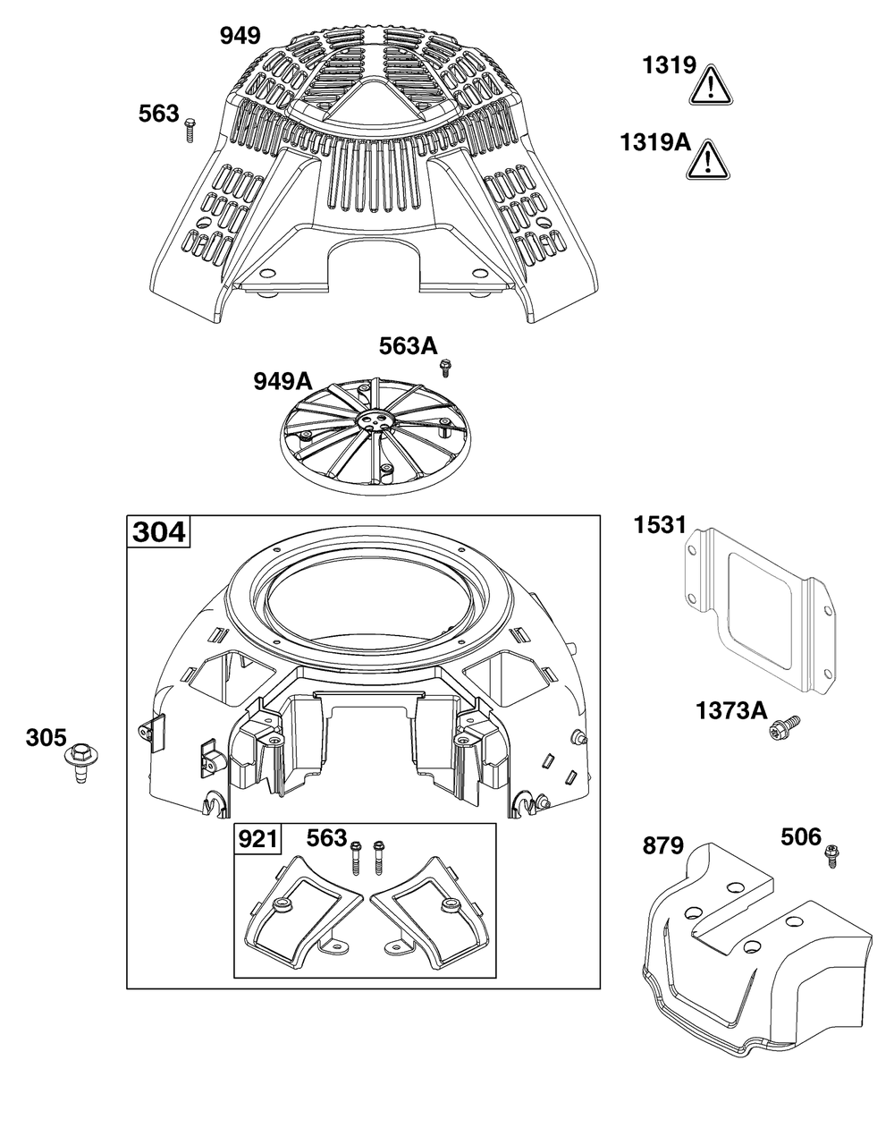 Blower Housing Group Diagram and Parts List for 49E877-0036-Z1  Briggs and Stratton Engine
